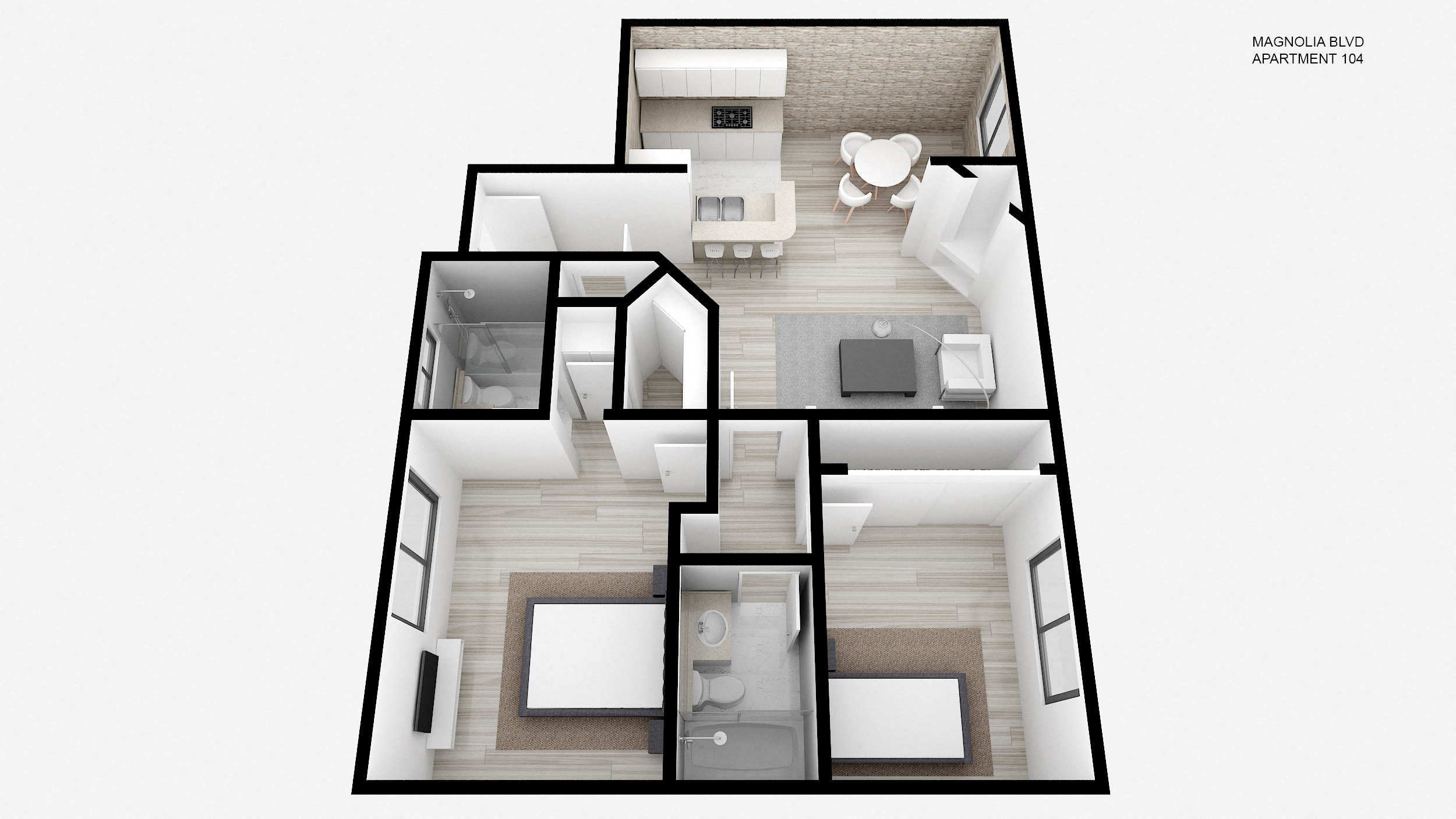 Floor plan for 2 beds, 2 baths, 956 sqft